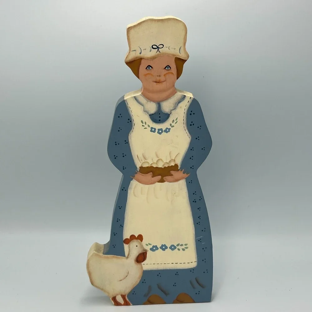 Vintage Paint Wood Granny Country Bonnet Eggs Chicken Cottage Farm Decor 90s Wal